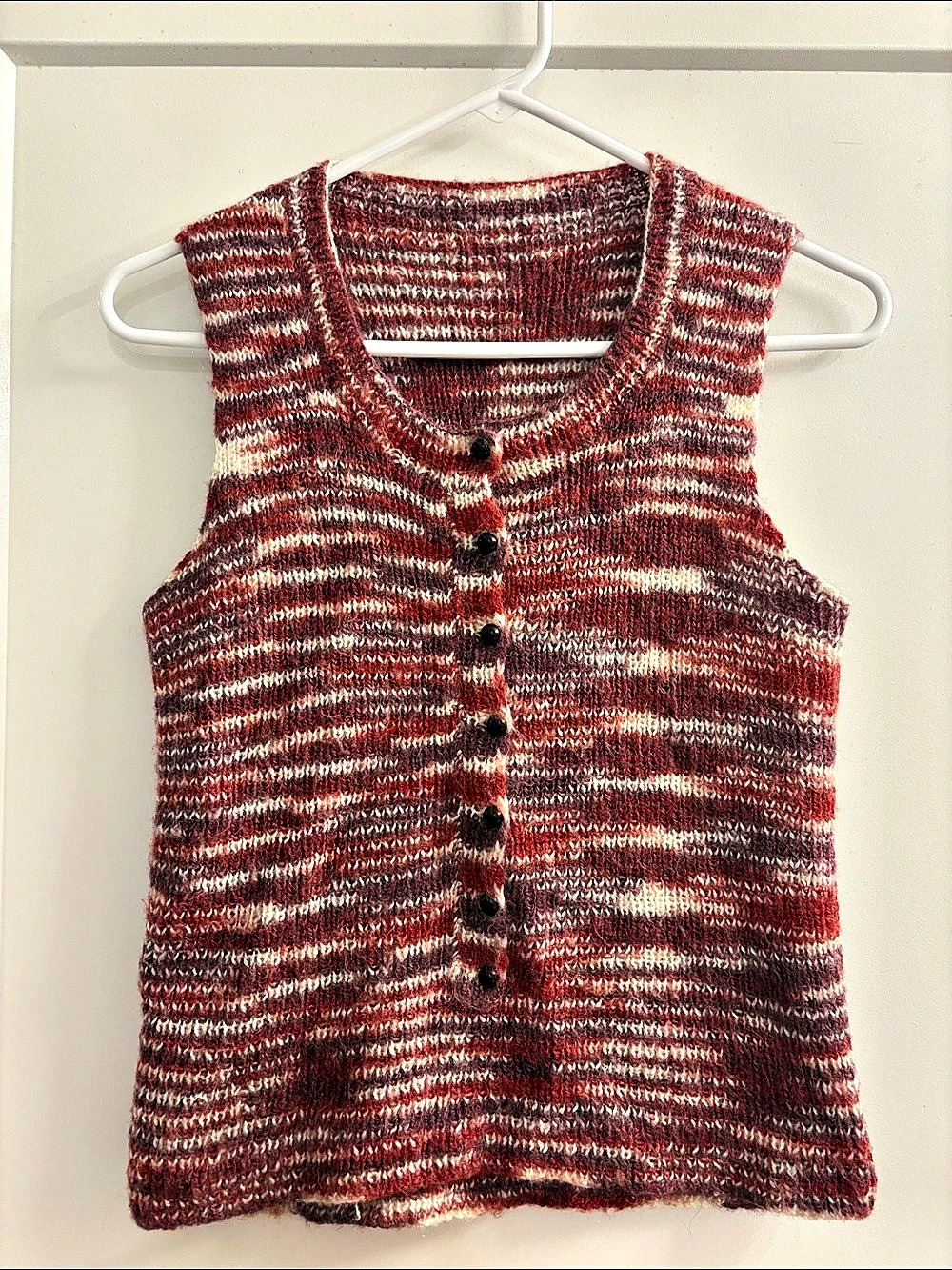 Striped Knit Button-Front Sweater Vest in Red & White